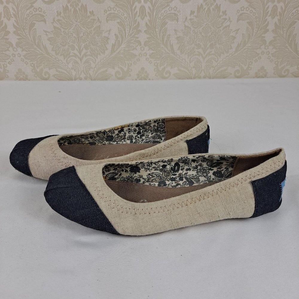 Toms Size 6 Alessandra Two Tone Ballet Flat Burlap Beige Black Lightweight